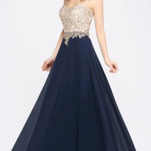 Navy Chiffon Sleeveless Prom/Event Dress